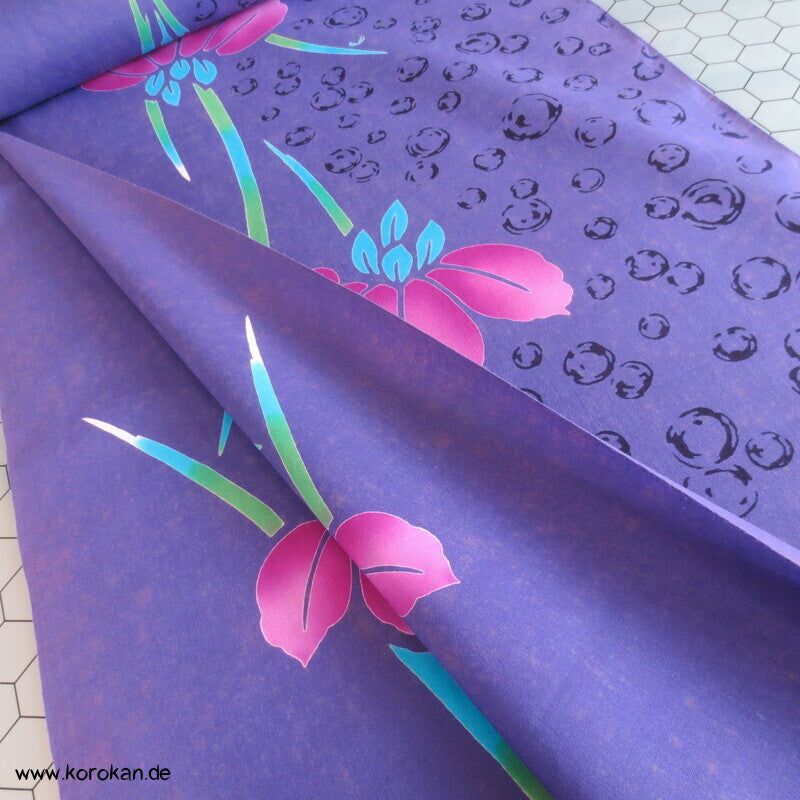 Iris auf lila Yukata Kimono Baumwollstoff