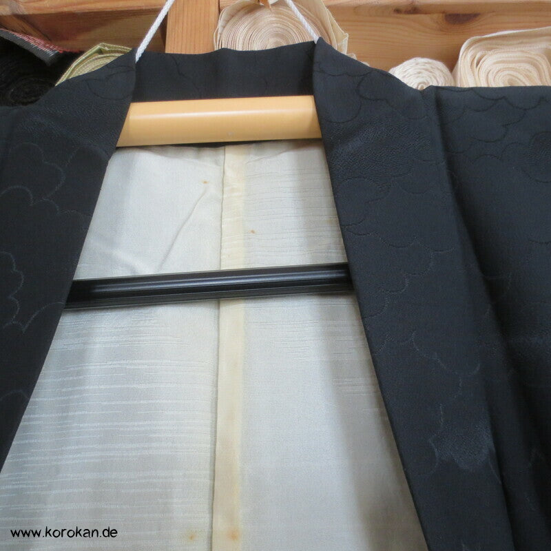 schwarze Seide, Damast gewebte Wolken Haori Kimono Jacke