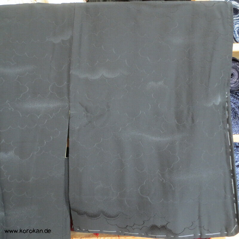 schwarze Seide, Damast gewebte Wolken Haori Kimono Jacke