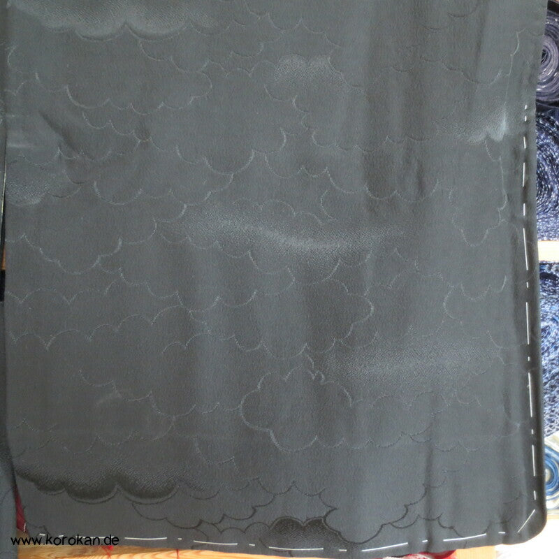 schwarze Seide, Damast gewebte Wolken Haori Kimono Jacke