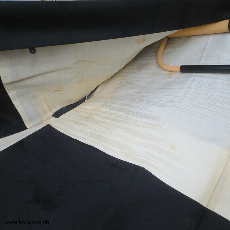 schwarze Seide, Damast gewebte Wolken Haori Kimono Jacke
