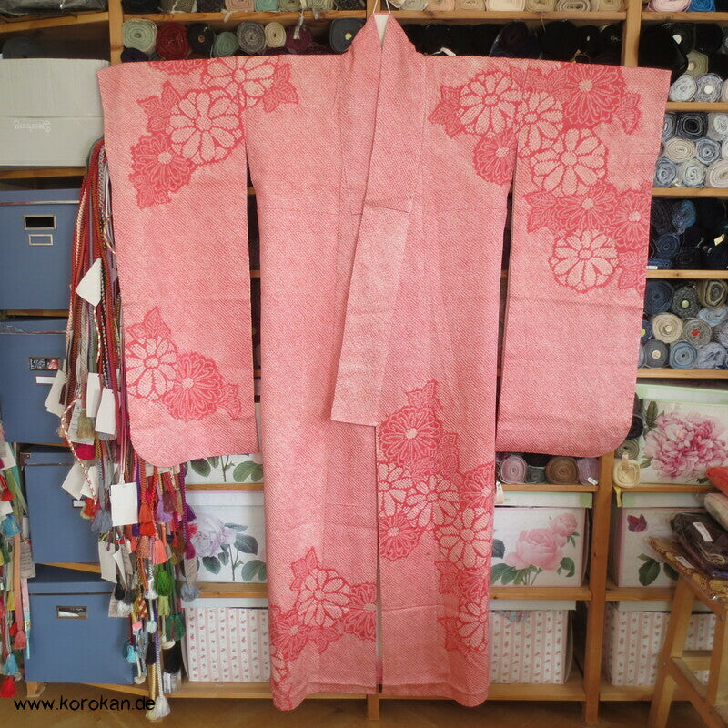 rosa Full Shibori Chrysanthemen Furisode