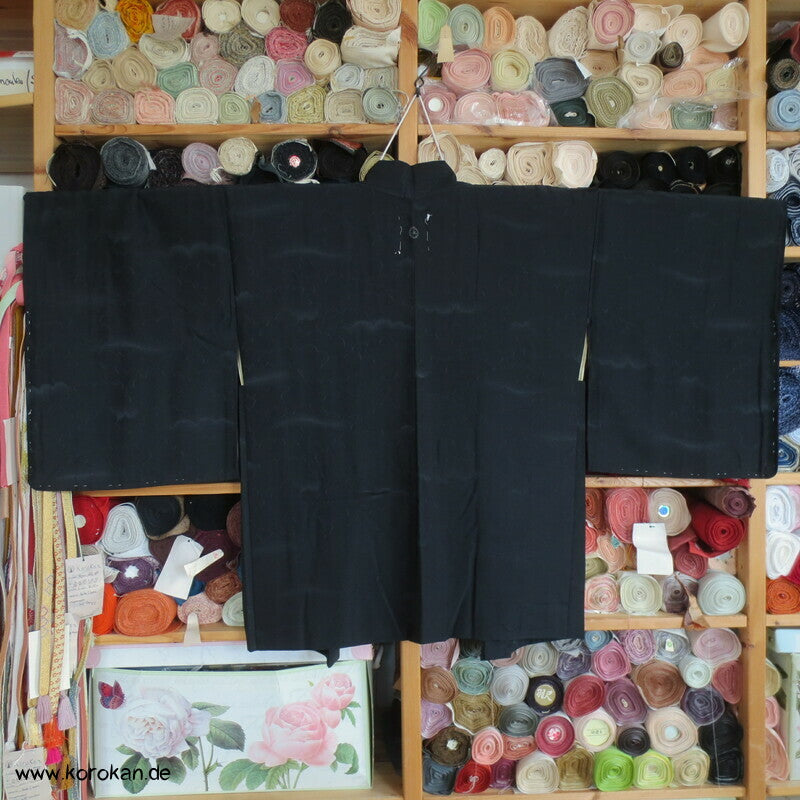 schwarze Seide, Damast gewebte Wolken Haori Kimono Jacke