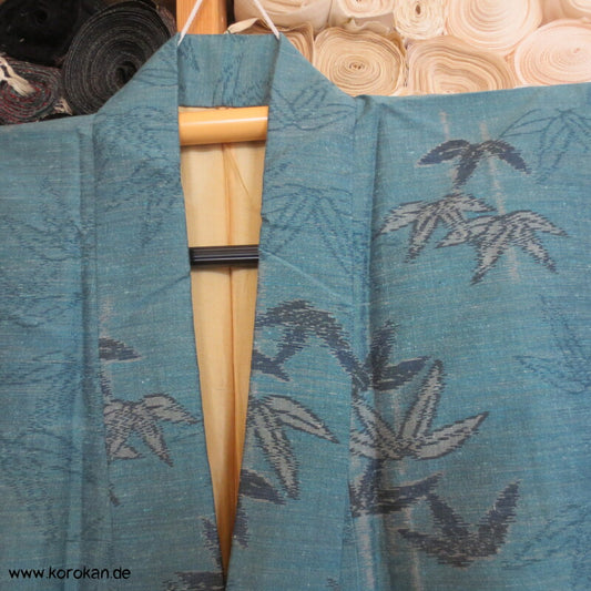 Bambus türkis petrol blau Kasuri Tsumugi Seiden Kimono