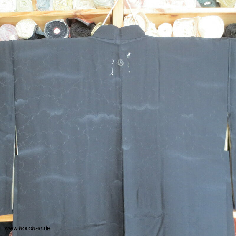 schwarze Seide, Damast gewebte Wolken Haori Kimono Jacke