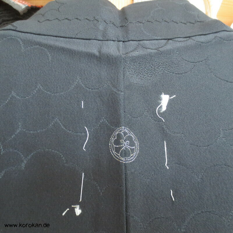 schwarze Seide, Damast gewebte Wolken Haori Kimono Jacke