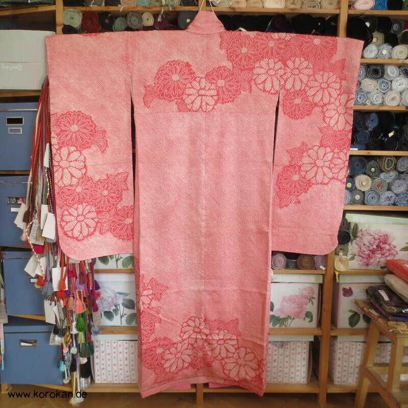 rosa Full Shibori Chrysanthemen Furisode