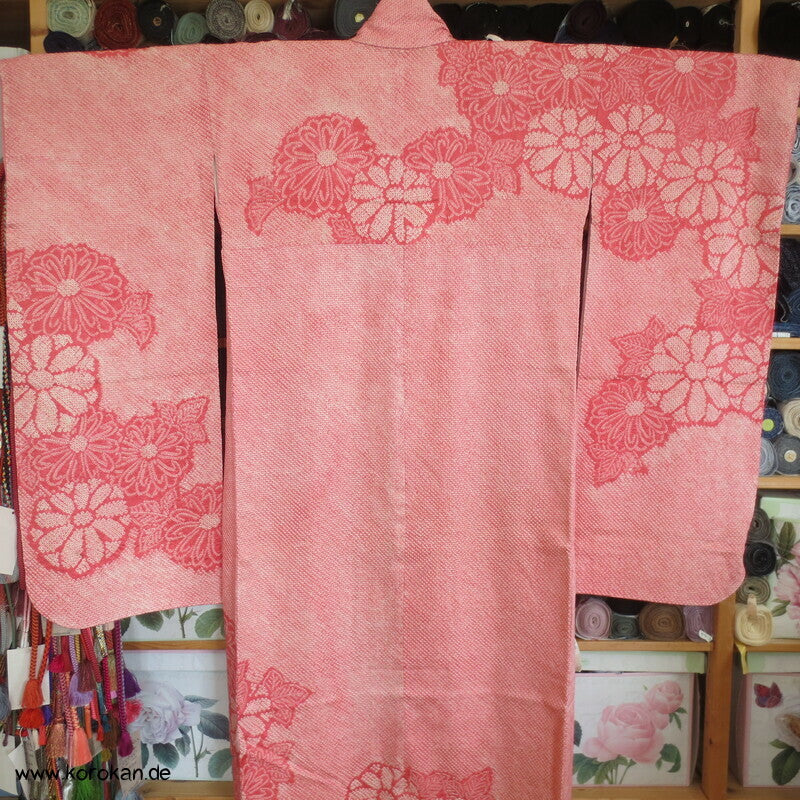 rosa Full Shibori Chrysanthemen Furisode