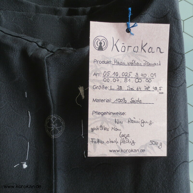 schwarze Seide, Damast gewebte Wolken Haori Kimono Jacke