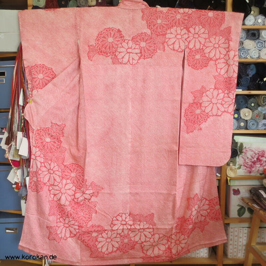 rosa Full Shibori Chrysanthemen Furisode