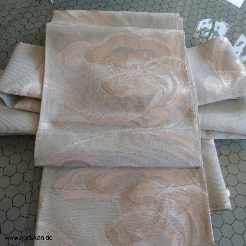 Fukuro Obi Sommer Wellen gold in perlmutt