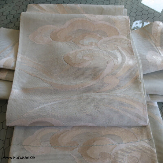 Fukuro Obi Sommer Wellen gold in perlmutt