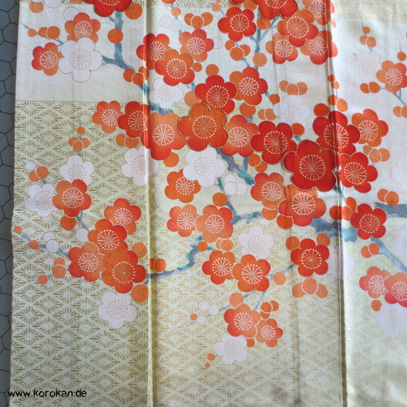 allover Sakurazweige, rosa, rot, gold Furisode Seidensatin Kimono