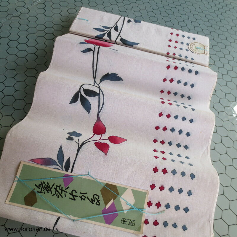 Blüten und Punktestreifen Yukata Kimono Baumwollstoff
