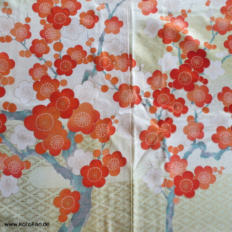 allover Sakurazweige, rosa, rot, gold Furisode Seidensatin Kimono