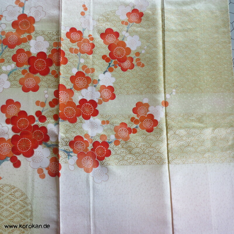 allover Sakurazweige, rosa, rot, gold Furisode Seidensatin Kimono