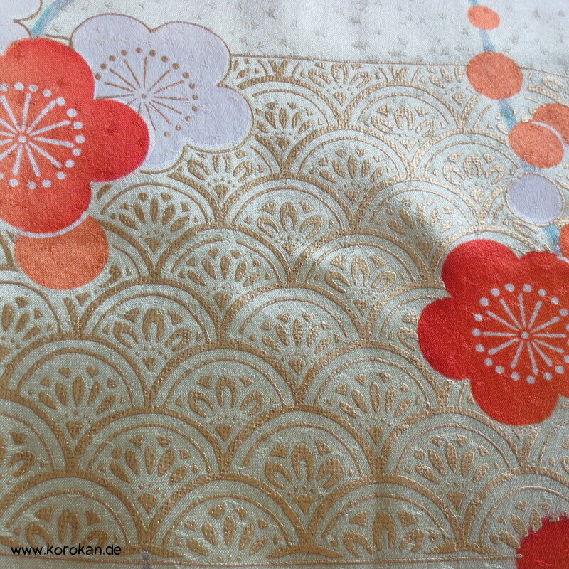 allover Sakurazweige, rosa, rot, gold Furisode Seidensatin Kimono