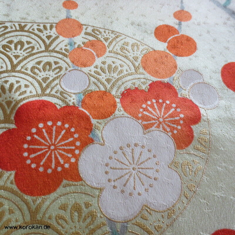 allover Sakurazweige, rosa, rot, gold Furisode Seidensatin Kimono