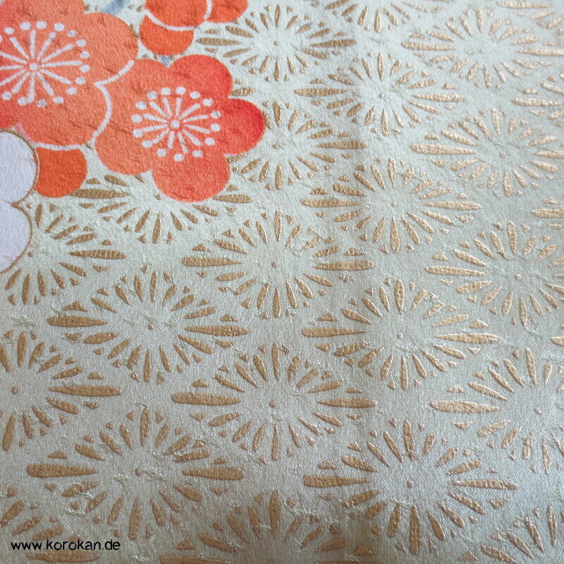 allover Sakurazweige, rosa, rot, gold Furisode Seidensatin Kimono