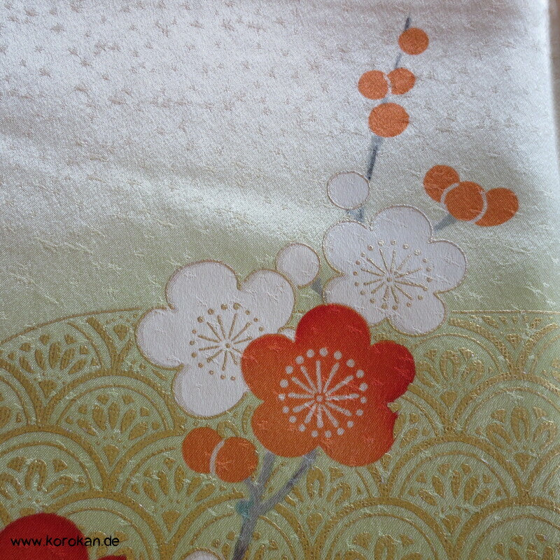 allover Sakurazweige, rosa, rot, gold Furisode Seidensatin Kimono