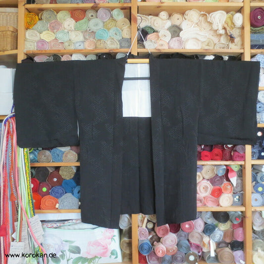 gewebtes Sayagata Haori Kimono Jacke, schwarz