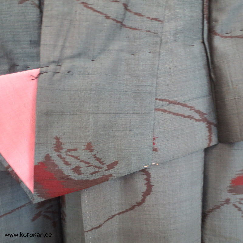 Spindeln in rot auf petrol Meisen Seiden Komon Kimono