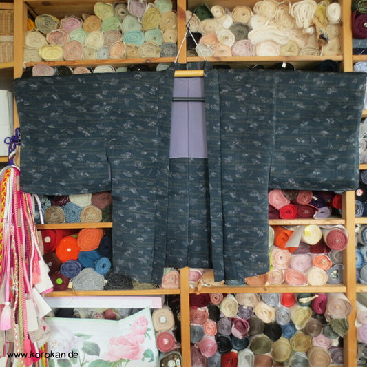 Fächer und Nebel auf petrol Haori Kimono Jacke