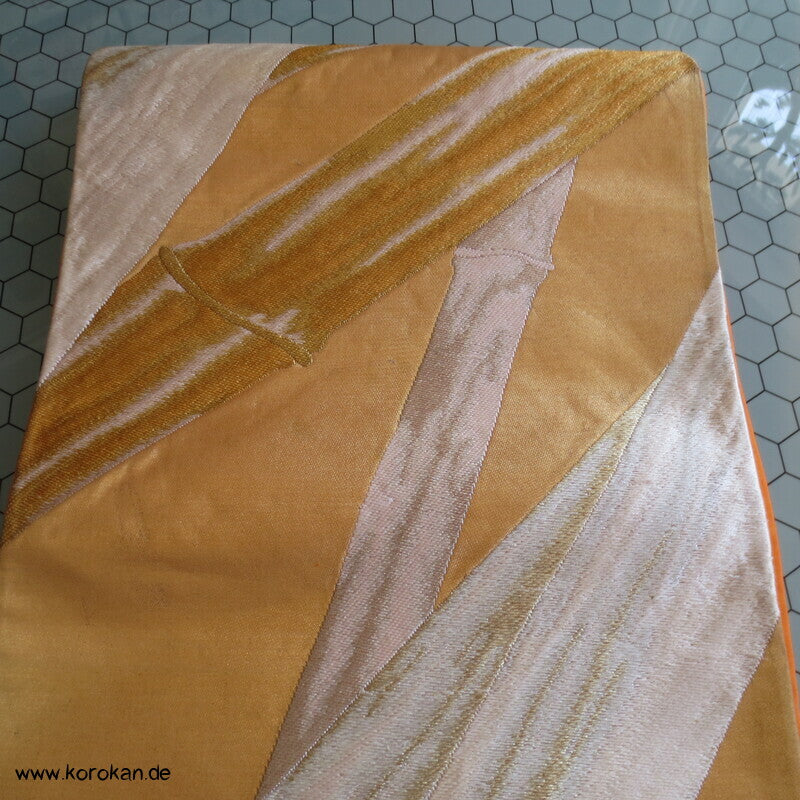 Fukuro Obi Seidenbrokat goldener Bambus auf mandarine