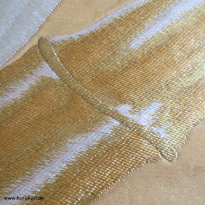 Fukuro Obi Seidenbrokat goldener Bambus auf mandarine