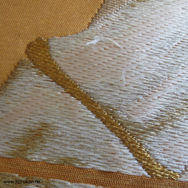 Fukuro Obi Seidenbrokat goldener Bambus auf mandarine