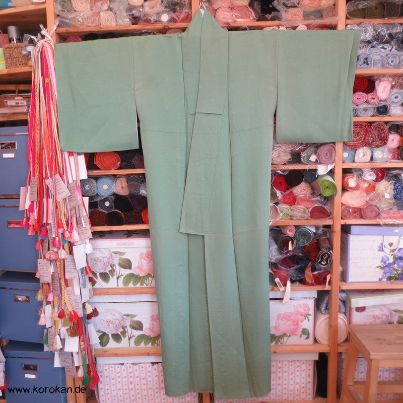 eingewebte Baum-/ Bambusstämme jade Seidendamast Iromuji Kimono