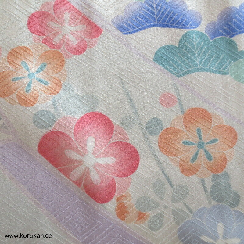 Noshi auf flieder, feiner leichter Furisode Seidendamast Kimono