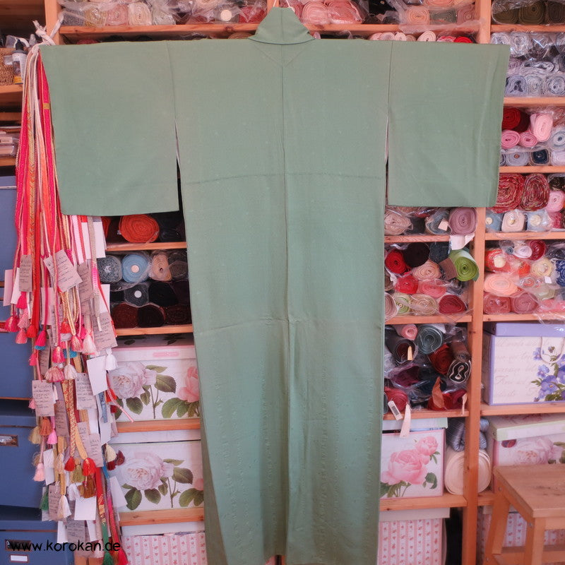 eingewebte Baum-/ Bambusstämme jade Seidendamast Iromuji Kimono