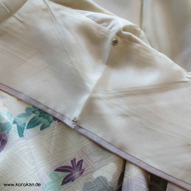 Noshi auf flieder, feiner leichter Furisode Seidendamast Kimono