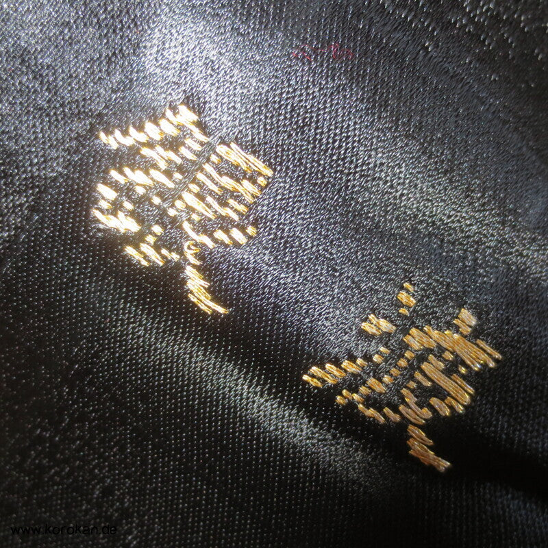 Fukuro Obi Seidenbrokat goldener Bambus auf schwarz
