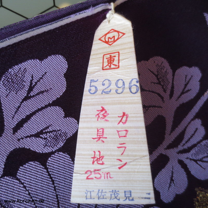 goldene Kraniche auf lila Synthetik Obi / Kimono Brokat