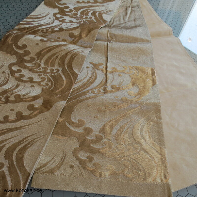 goldene Tsunami Wellen Brokat Fukuro Obi Kimonogürtel