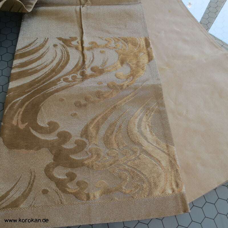 goldene Tsunami Wellen Brokat Fukuro Obi Kimonogürtel