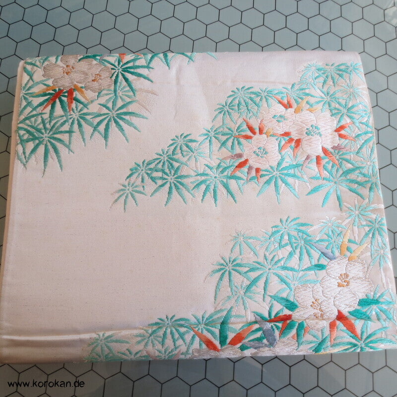 Fukuro Obi Seidenbrokat Portukal Blüten und Blätter