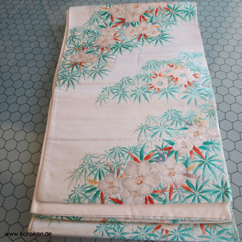 Fukuro Obi Seidenbrokat Portukal Blüten und Blätter