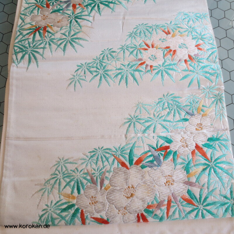 Fukuro Obi Seidenbrokat Portukal Blüten und Blätter