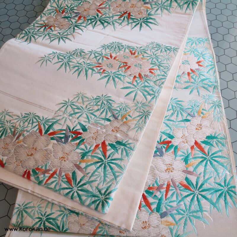 Fukuro Obi Seidenbrokat Portukal Blüten und Blätter