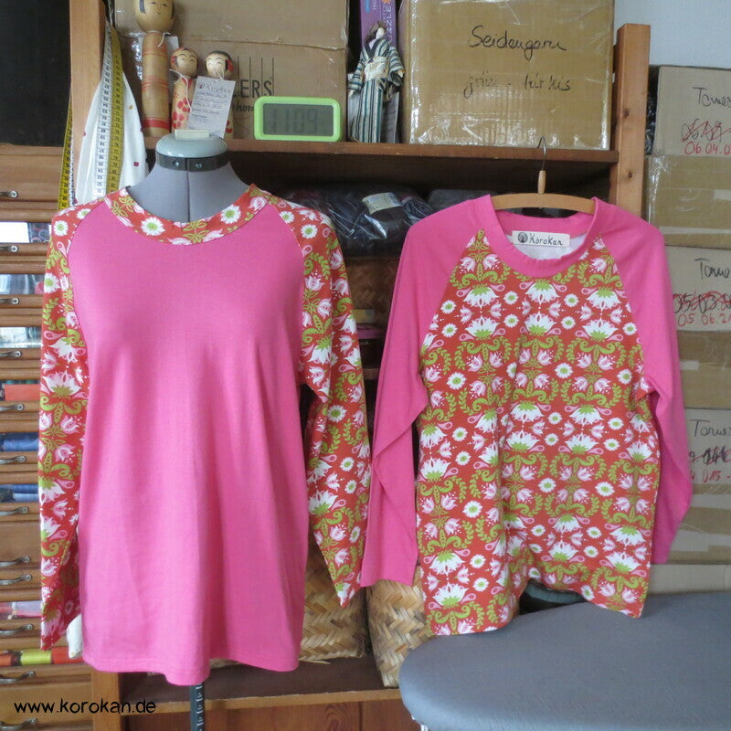 Raglan Kombishirt - gemustert und uni  Baumwoll Jersey Gr. M