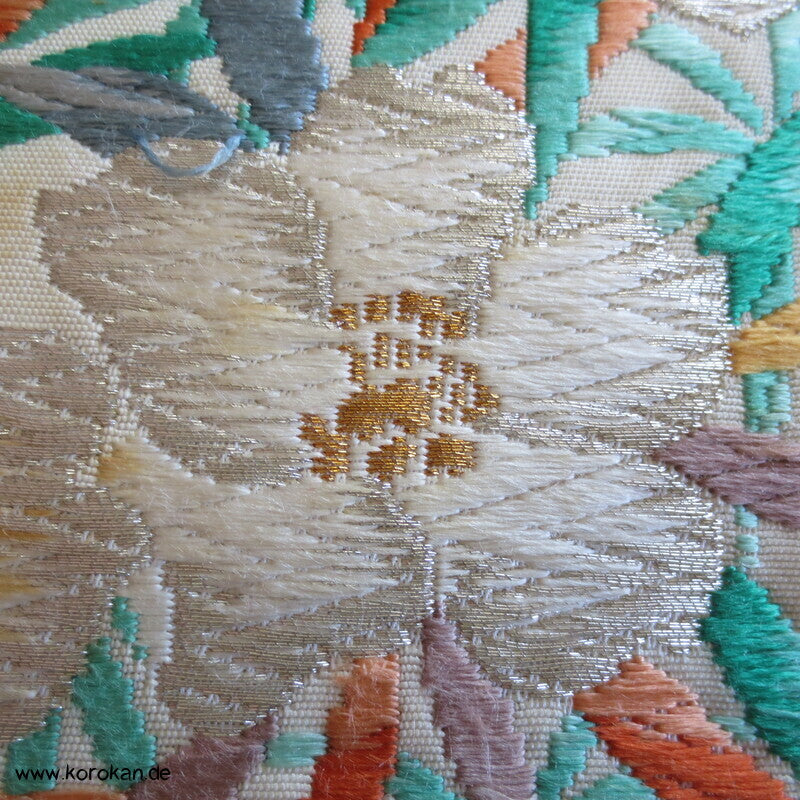 Fukuro Obi Seidenbrokat Portukal Blüten und Blätter