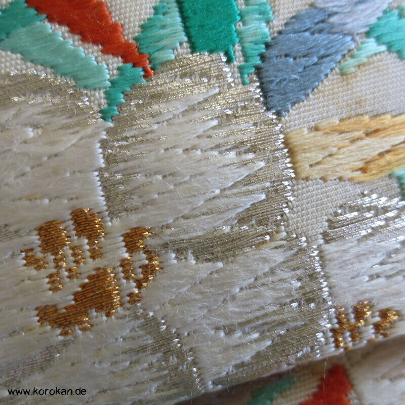 Fukuro Obi Seidenbrokat Portukal Blüten und Blätter