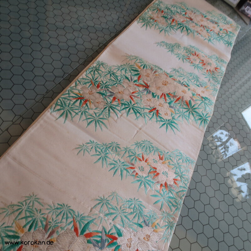 Fukuro Obi Seidenbrokat Portukal Blüten und Blätter