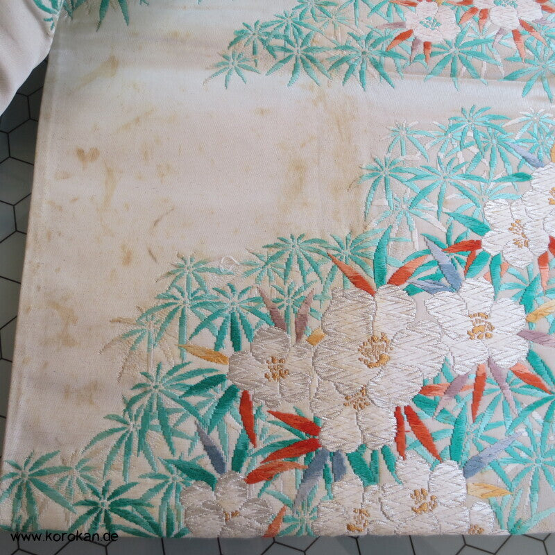 Fukuro Obi Seidenbrokat Portukal Blüten und Blätter