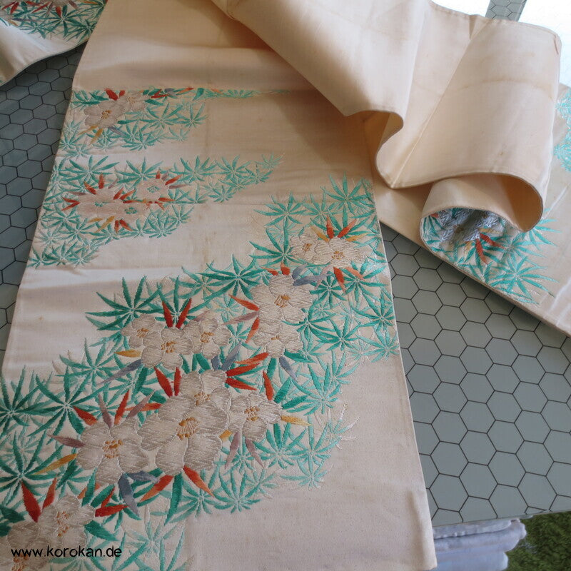 Fukuro Obi Seidenbrokat Portukal Blüten und Blätter
