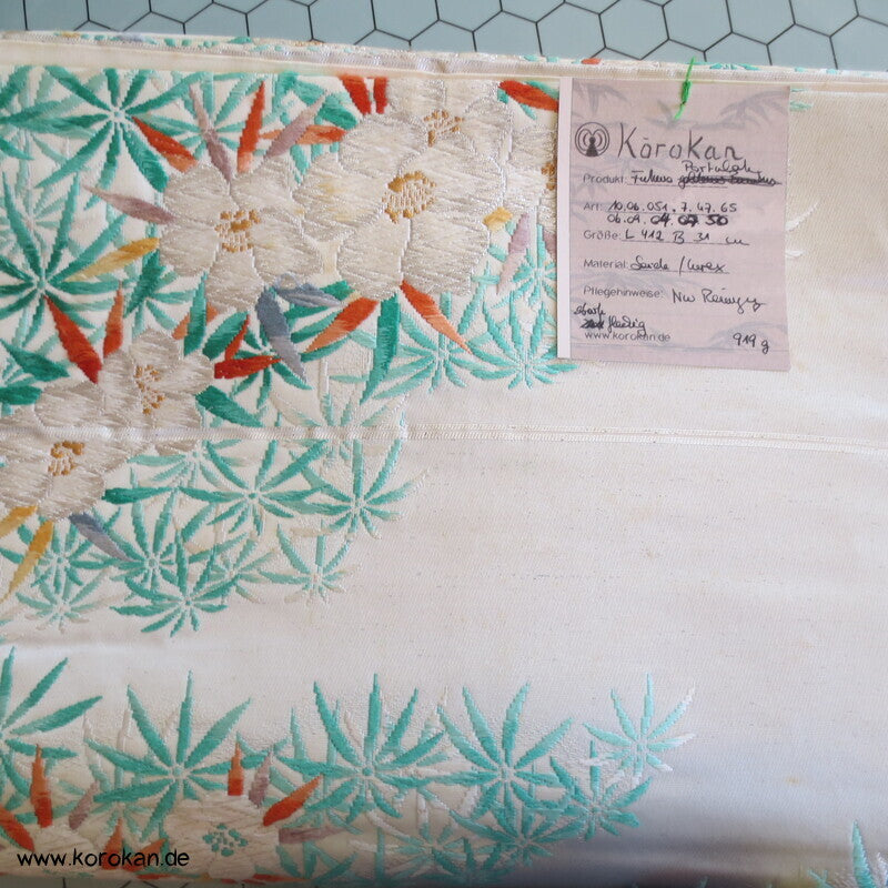 Fukuro Obi Seidenbrokat Portukal Blüten und Blätter