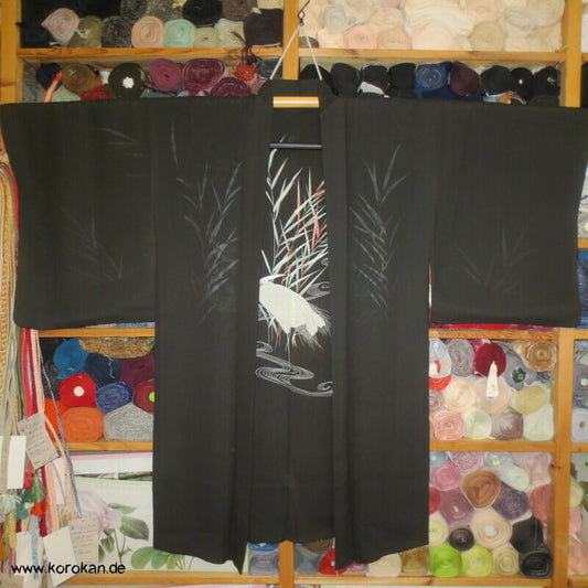 bestickte Kuhreiher und Eisvogel Seiden Sha Gewebe Haori Kimono Jacke